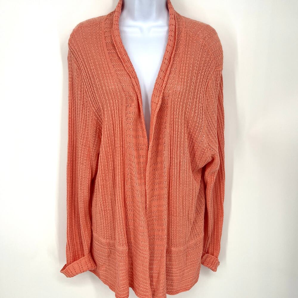 Vintage Eileen Fisher Coral Knit Cardigan Open Front Sweater Size 2XL **READ**